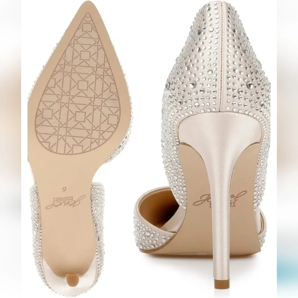 Jewel by Badgley Mischka Champagne Satin Rhinestone Stiletto D'Orsay Pump 8